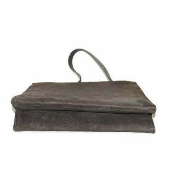 Vintage Gray Suede Purse Trapeze Leather Handbag - Picture 3 of 8
